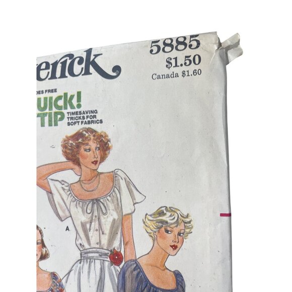 Butterick Sewing Pattern 5885 Misses Blouse Size 10 Vintage 80s Blouse A B C CUT - Picture 2 of 6